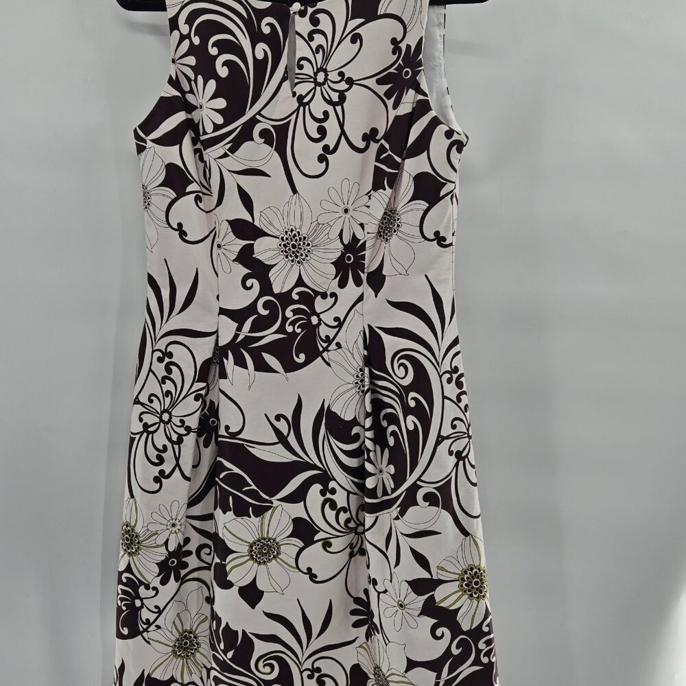 Jessica Howard White Brown Floral Front Keyhole Sleeveless Midi Dress Size 10